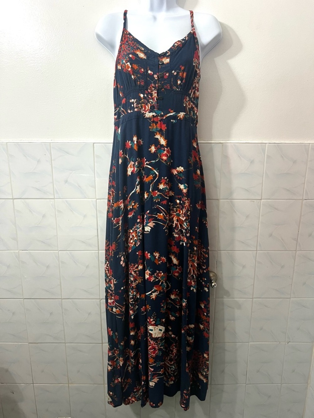 Women’s Dark Floral Sleeveless Maxi Dress XS Whimsigoth Fairy Grunge Cottage